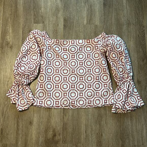 ALEXIS Off The Shoulder Red & White Embroidered Eyelet Top - Picture 5 of 6